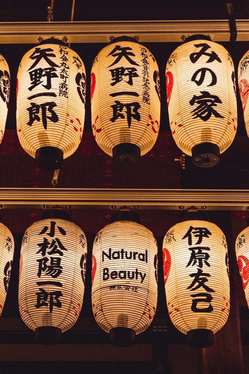 traditional japanese lanterns hanging from the ceiling
